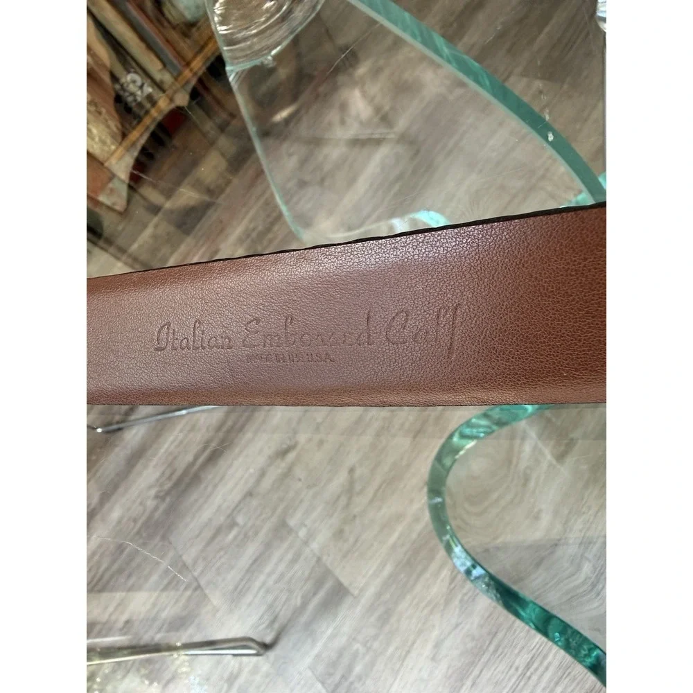 Torino Italian Embossed Calf Leather Belt Brown Cognac Size 40 Made in USA 1.5